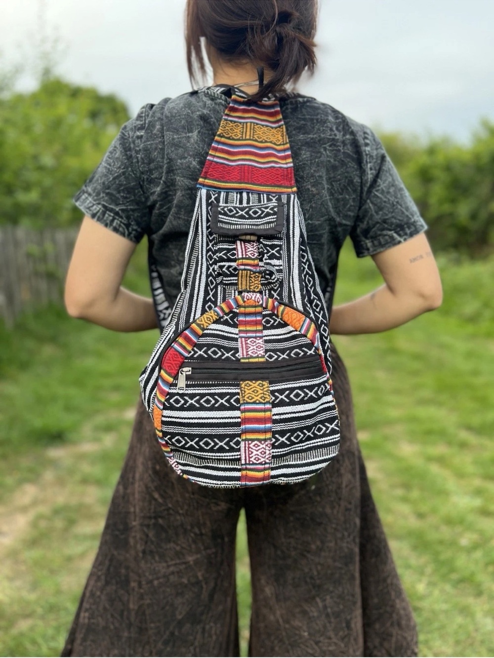 Boho Hippie Multicolor Striped Foldable Backpack Travel Bag Festival